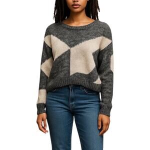Nordstrom BP. Colorblock Gray Knit Boatneck Crop Sweater Size Medium